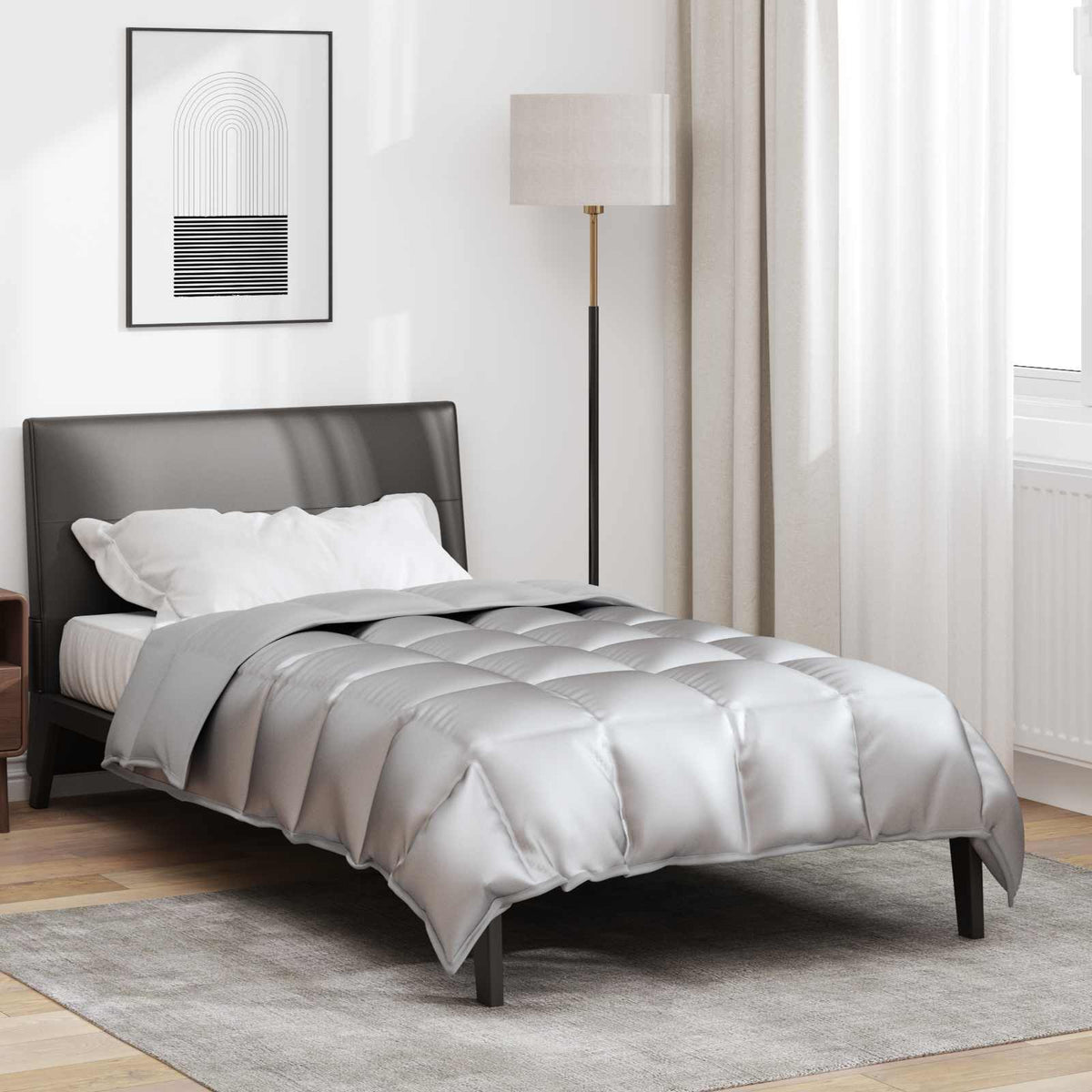 Vidaxl winter dekbed zilver 200 x 140 cm satijn en microfiber