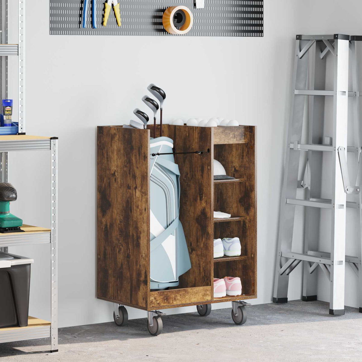 Vidaxl golfkast met wiel effen gerookt eiken 65 x 45 x 98 cm