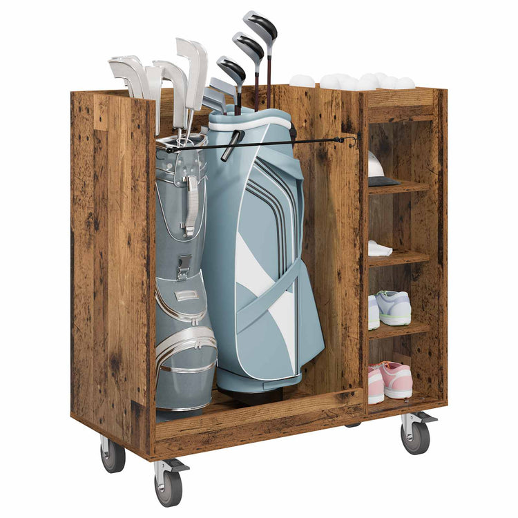 Vidaxl golfkast met wiel effen oudhout 90 x 45 x 98 cm