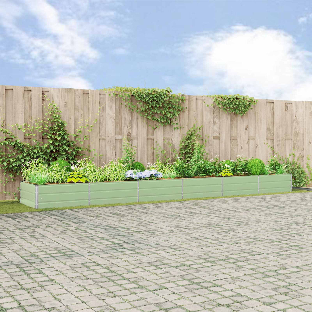 Vidaxl plantenbak pastelgroen 580 x 100 x 45 cm gegalvaniseerd staal