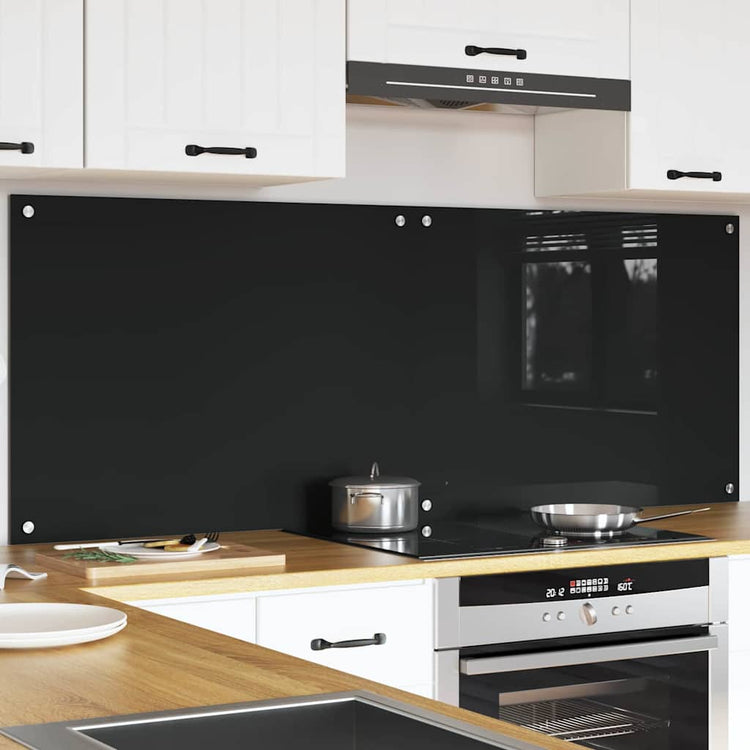 Vidaxl keukenachterwand 2 st zwart 80 x 60 cm gehard glas