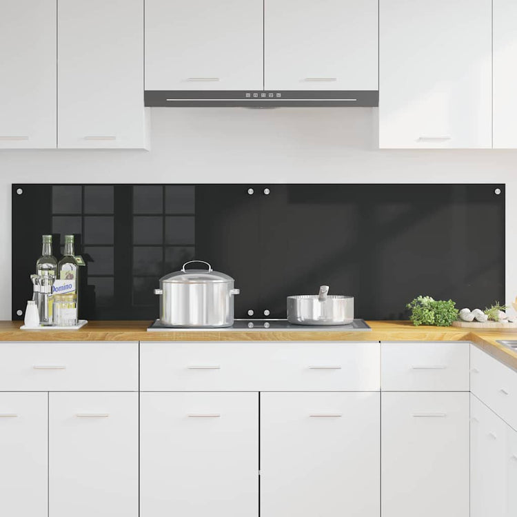 Vidaxl keukenachterwand 2 st zwart 90 x 50 cm gehard glas