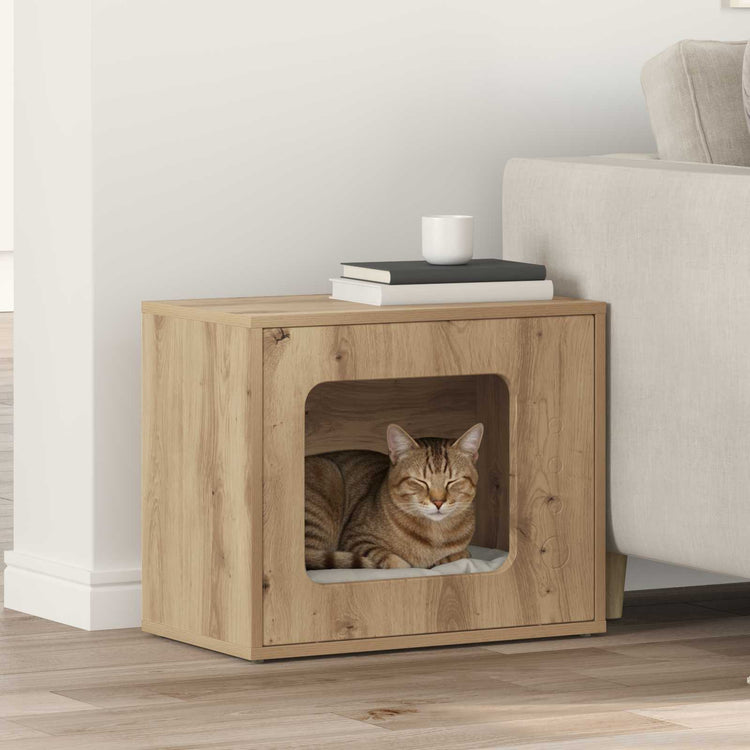 Vidaxl kattenhuis ambachtelijk eiken 51 x 30 x 42,5 cm bewerkt hout