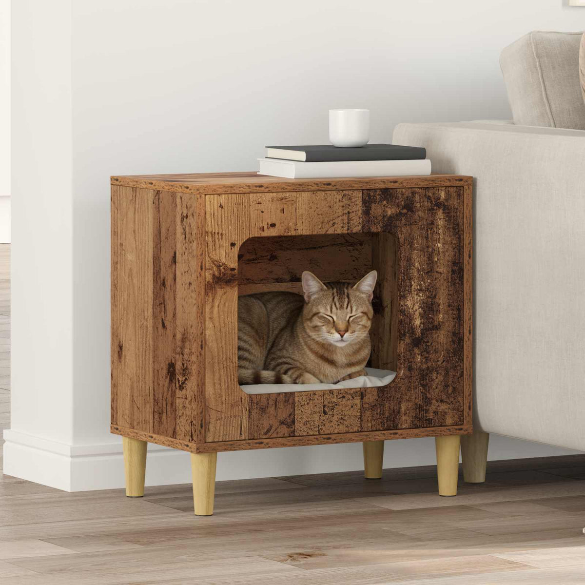 Vidaxl kattenhuis oud hout 51 x 30 x 52 cm bewerkt hout