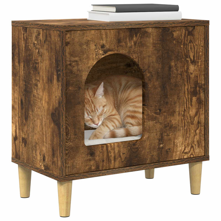 Vidaxl kattenhuis gerookt eiken 51 x 30 x 52 cm bewerkt hout
