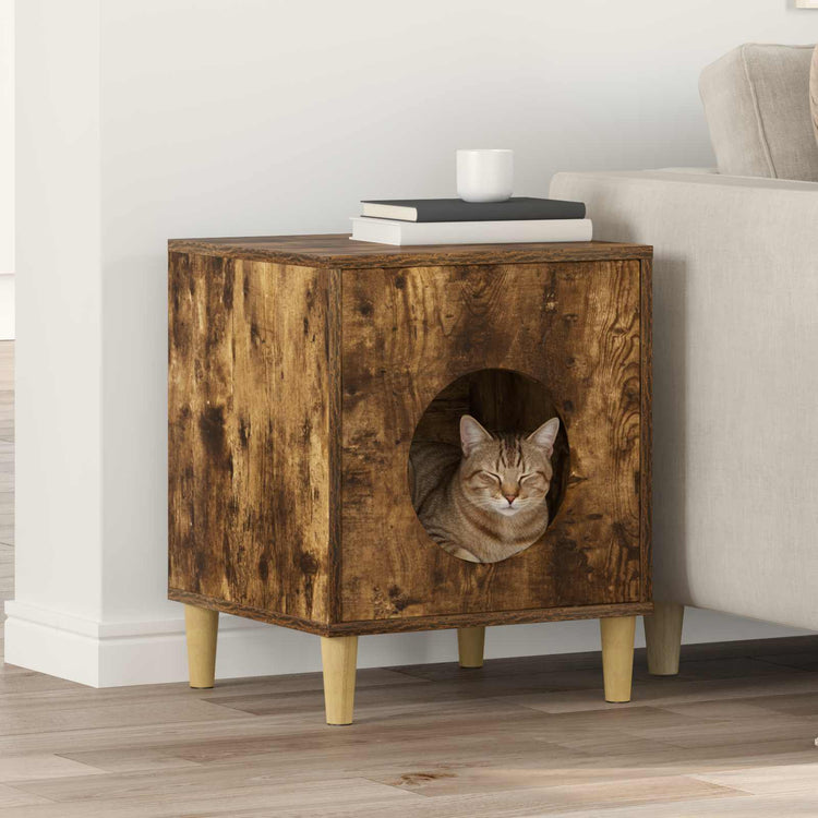 Vidaxl kattenhuis gerookt eiken 42,5 x 40 x 53 cm bewerkt hout