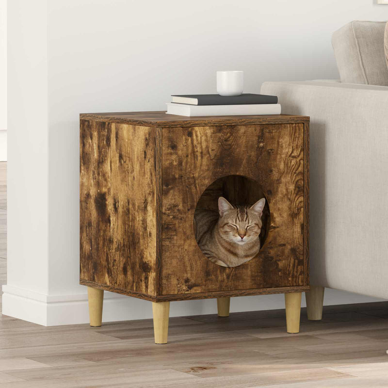 Vidaxl kattenhuis gerookt eiken 42,5 x 40 x 53 cm bewerkt hout