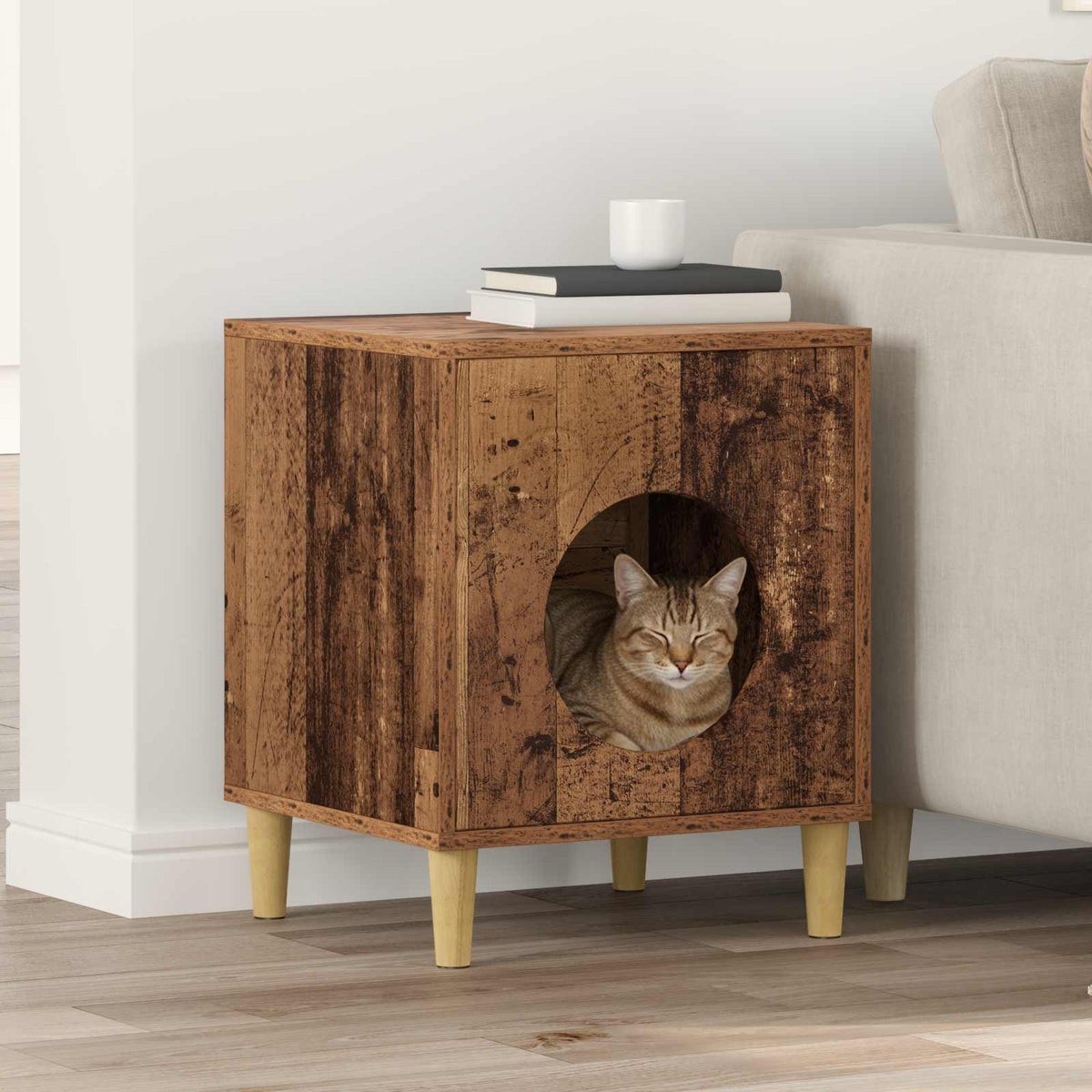 Vidaxl kattenhuis oud hout 42,5 x 40 x 53 cm bewerkt hout