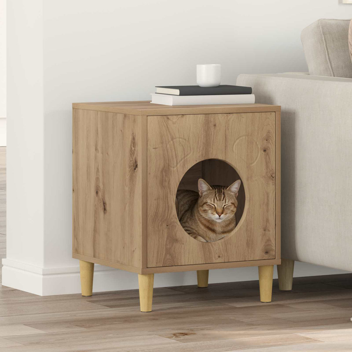 Vidaxl kattenhuis artisanaal eiken 42,5 x 40 x 53 cm bewerkt hout