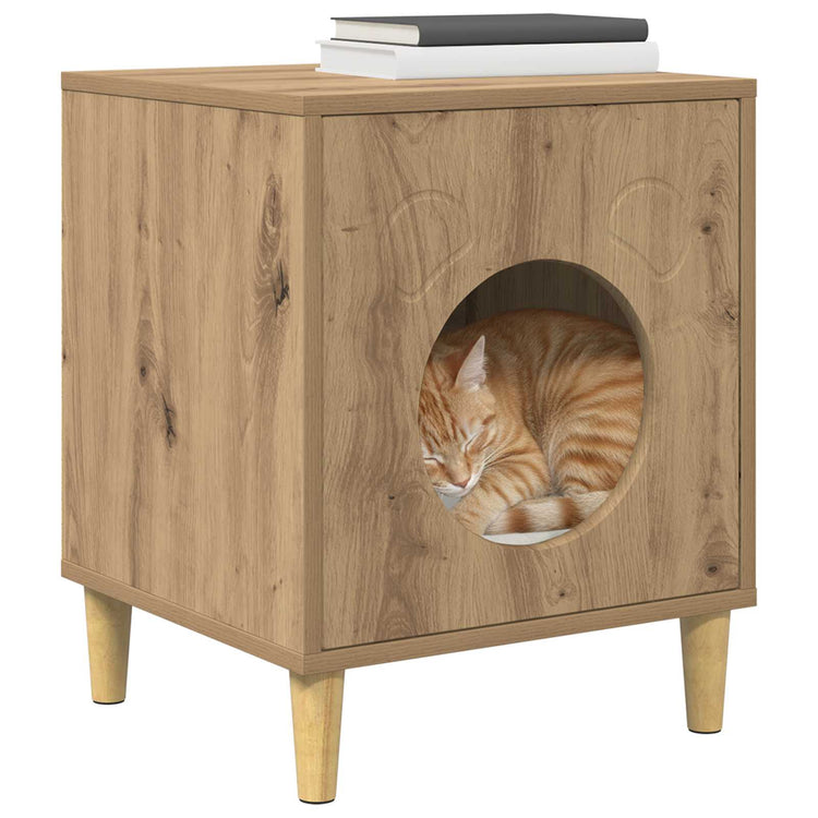 Vidaxl kattenhuis artisanaal eiken 42,5 x 40 x 53 cm bewerkt hout