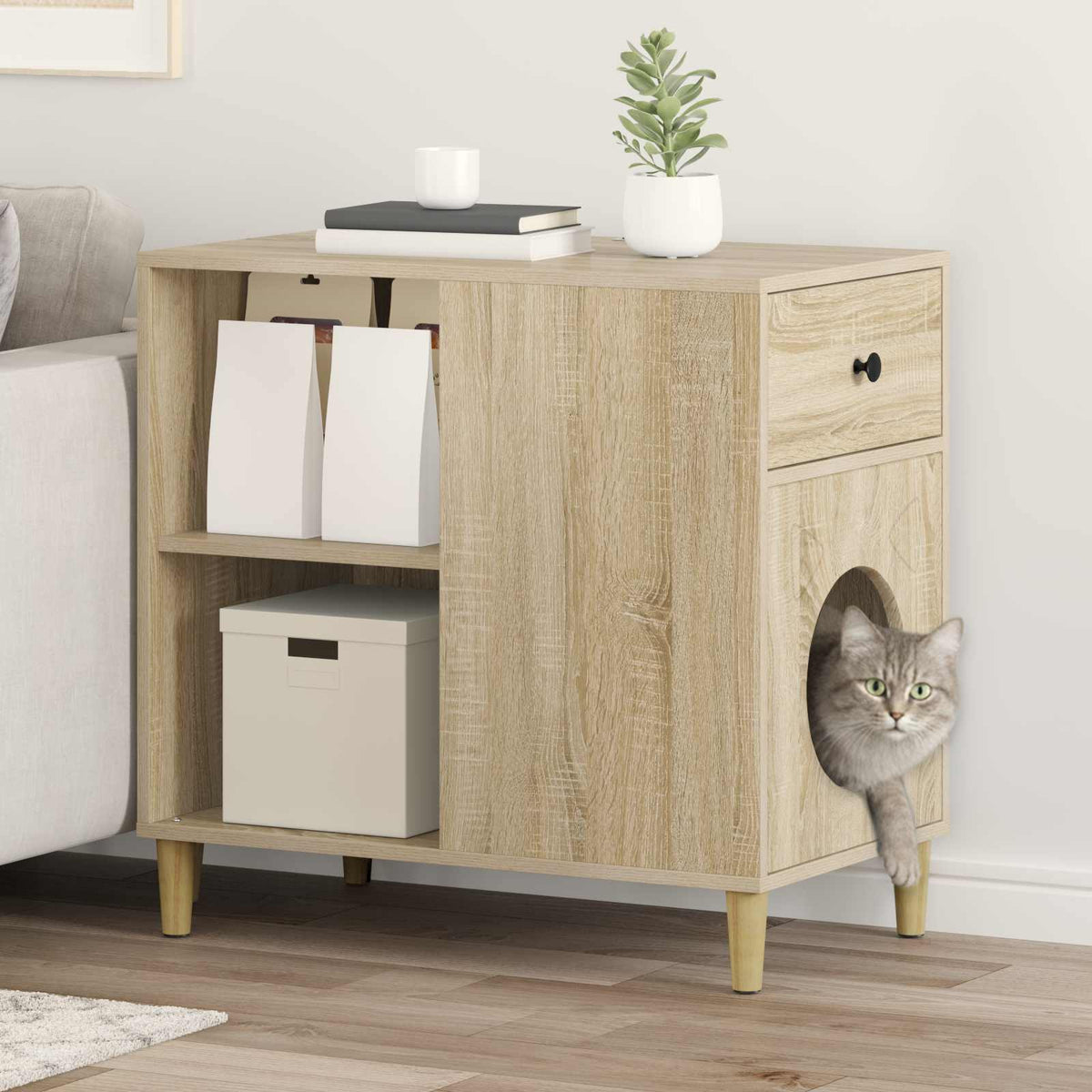 Vidaxl kattenhuis sonoma eiken 72 x 42,5 x 70 cm bewerkt hout