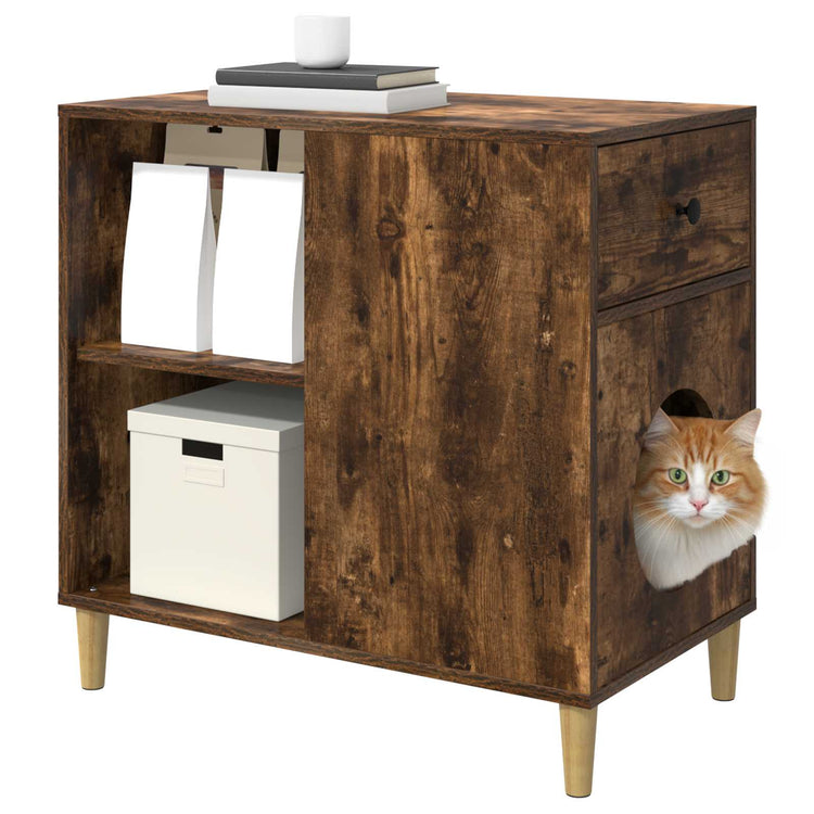 Vidaxl kattenhuis gerookt eiken 72 x 42,5 x 70 cm bewerkt hout