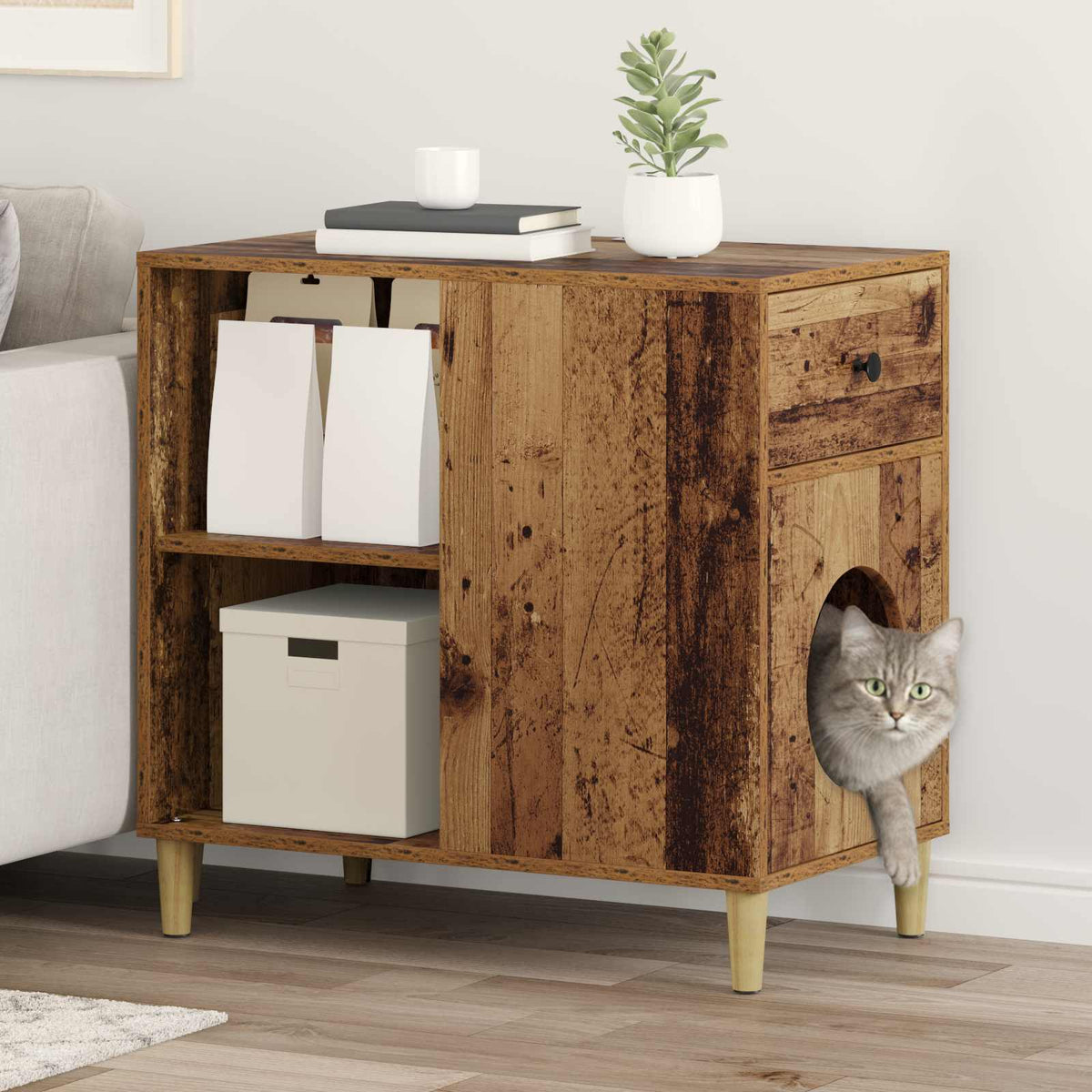 Vidaxl kattenhuis oud hout 72 x 42,5 x 70 cm bewerkt hout