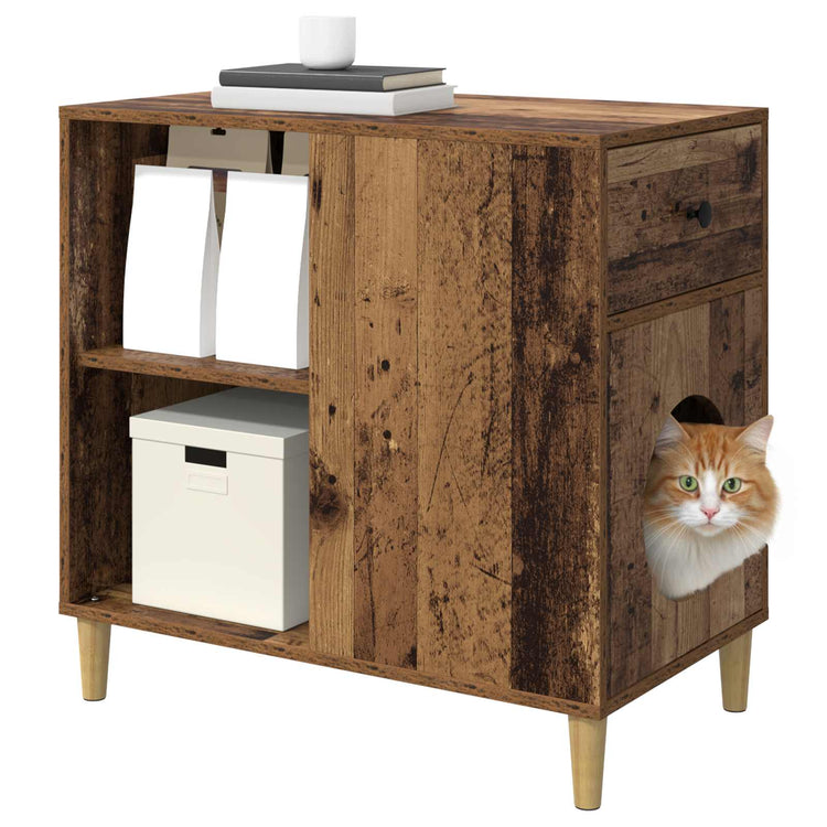 Vidaxl kattenhuis oud hout 72 x 42,5 x 70 cm bewerkt hout