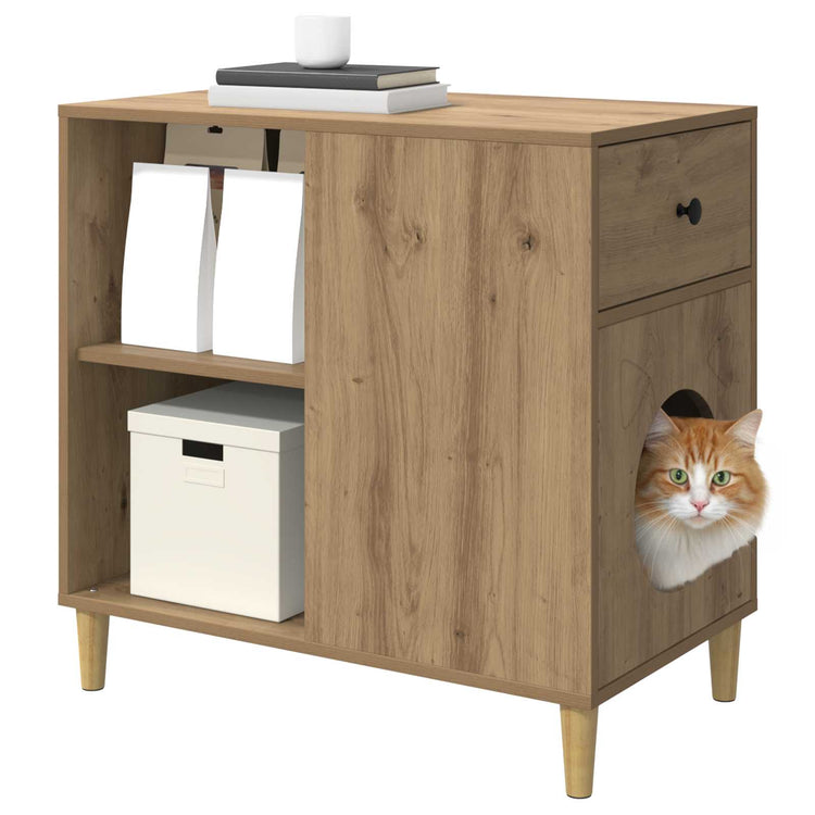 Vidaxl kattenhuis artisanaal eiken 72 x 42,5 x 70 cm bewerkt hout