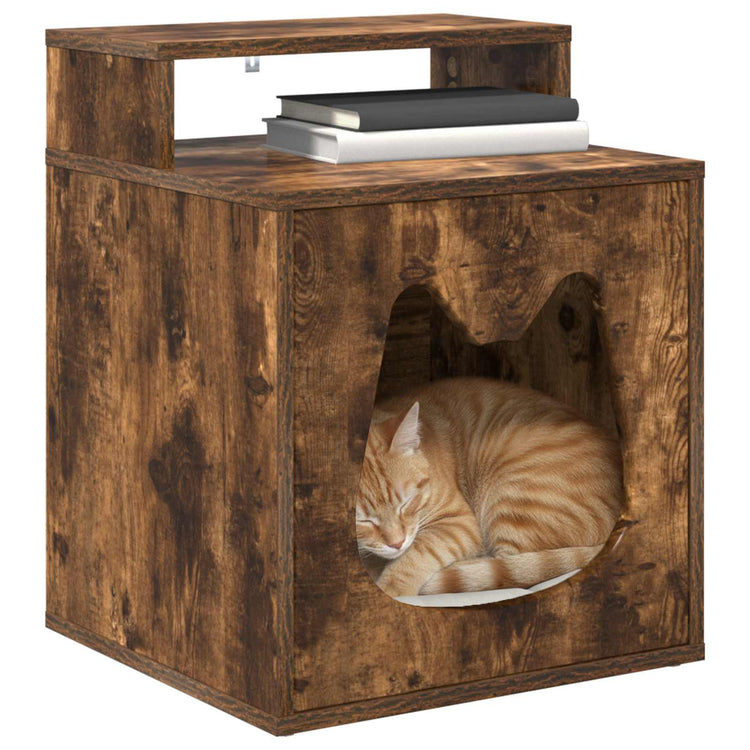 Vidaxl kattenhuis gerookt eiken 42,5 x 40 x 53,5 cm bewerkt hout