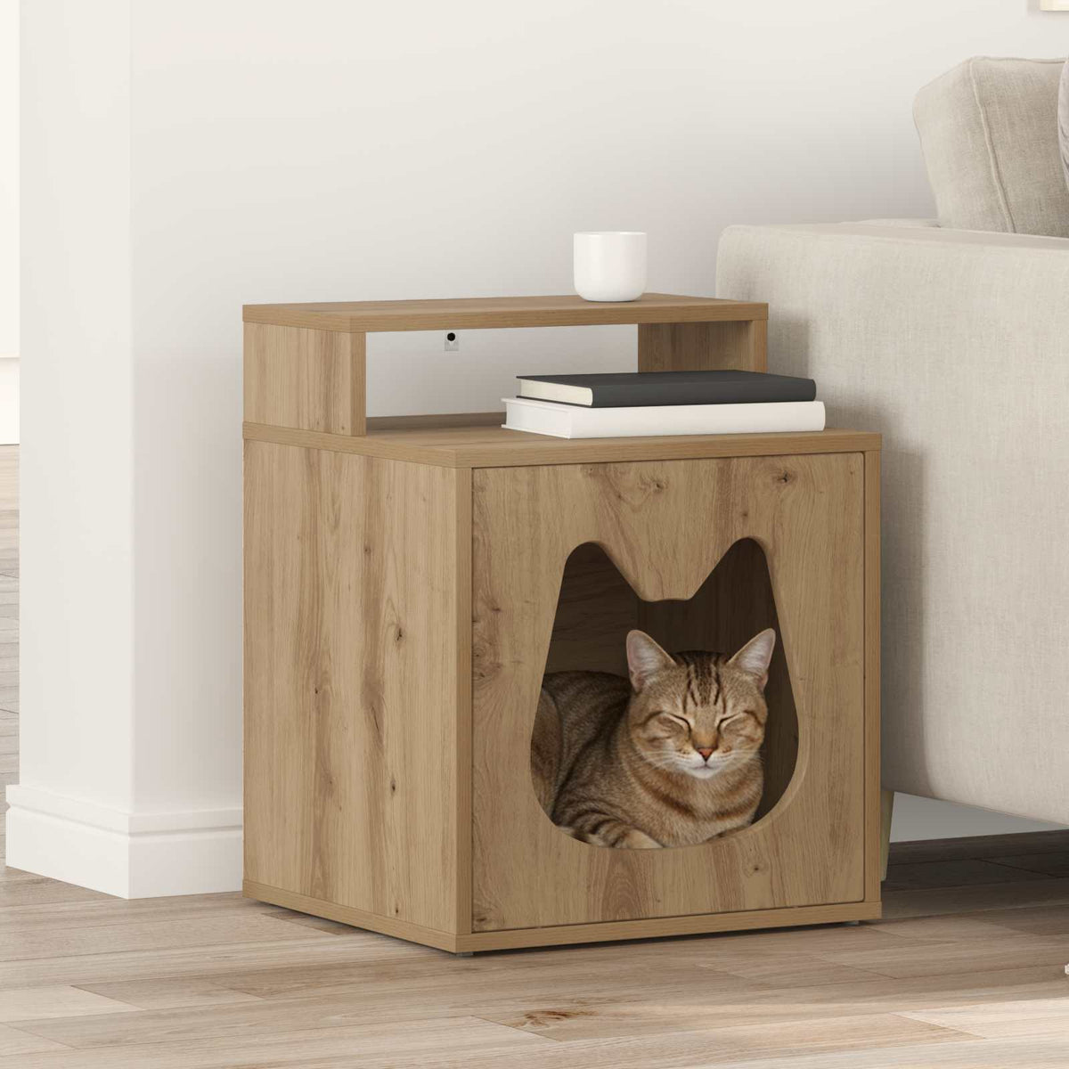 Vidaxl kattenhuis artisanaal eiken 42,5 x 40 x 53,5 cm bewerkt hout