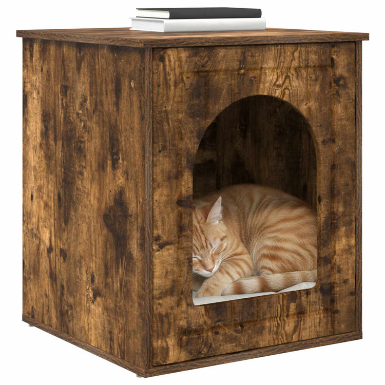 Vidaxl kattenhuis gerookt eiken 53 x 52 x 62 cm bewerkt hout