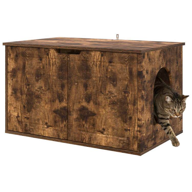 Vidaxl kattenhuis gerookt eiken 85 x 55 x 50,5 cm bewerkt hout