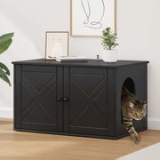 Vidaxl kattenhuis zwart 85 x 55 x 50,5 cm bewerkt hout - afbeelding 1
