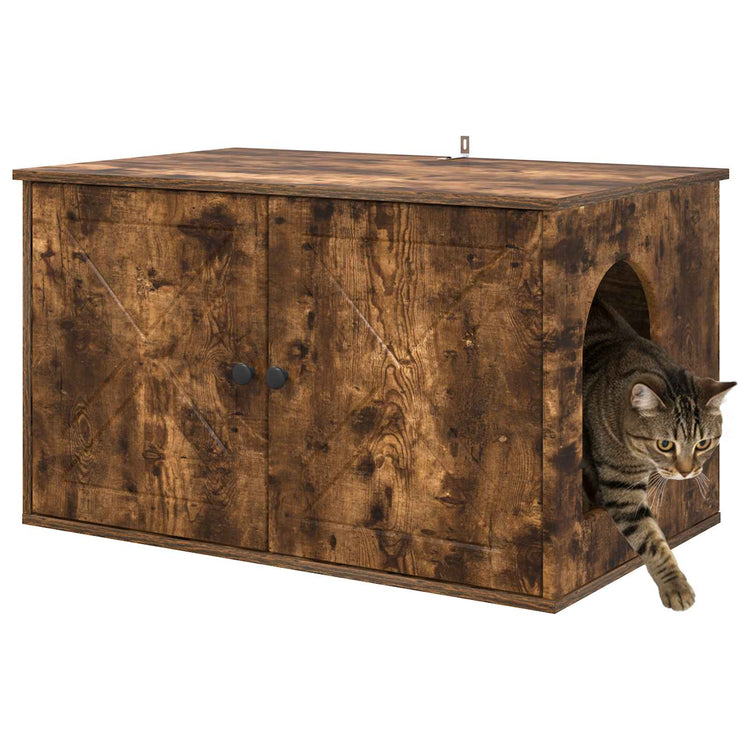 Vidaxl kattenhuis gerookt eiken 85 x 55 x 50,5 cm bewerkt hout