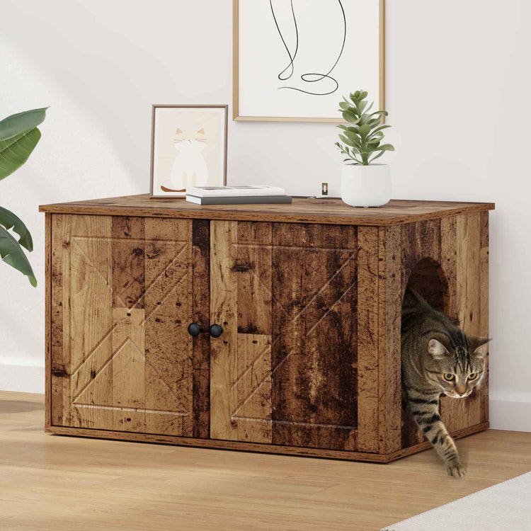 Vidaxl kattenhuis oud hout 85 x 55 x 50,5 cm bewerkt hout