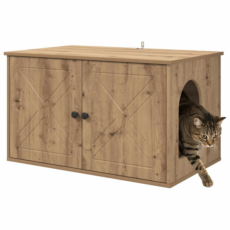 Vidaxl kattenhuis artisanaal eiken 85 x 55 x 50,5 cm bewerkt hout
