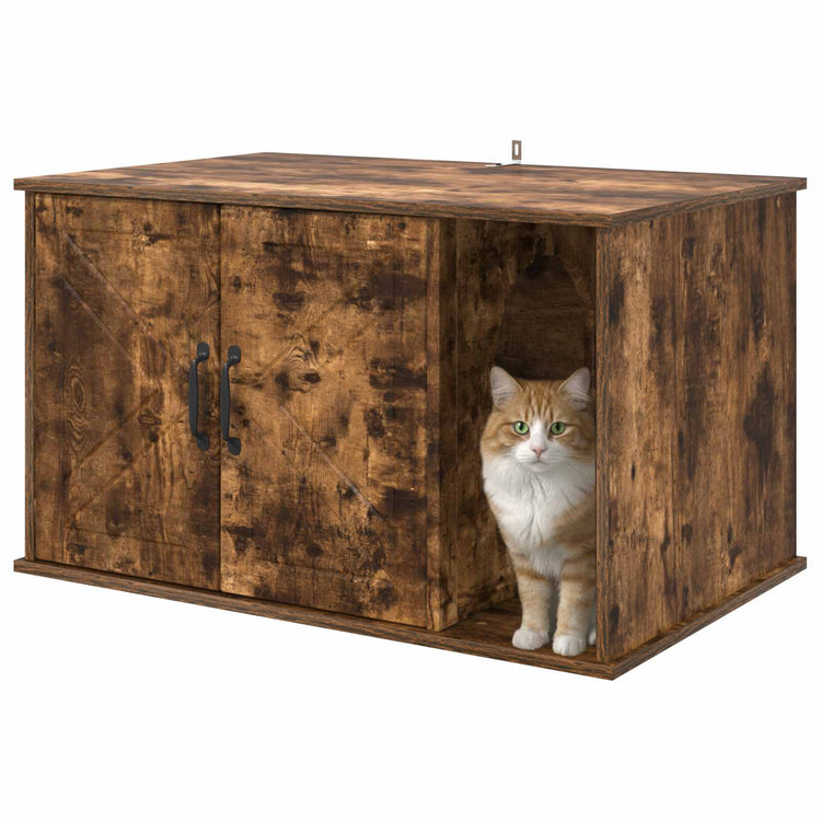 Vidaxl kattenhuis gerookt eiken 85 x 55 x 50,5 cm bewerkt hout