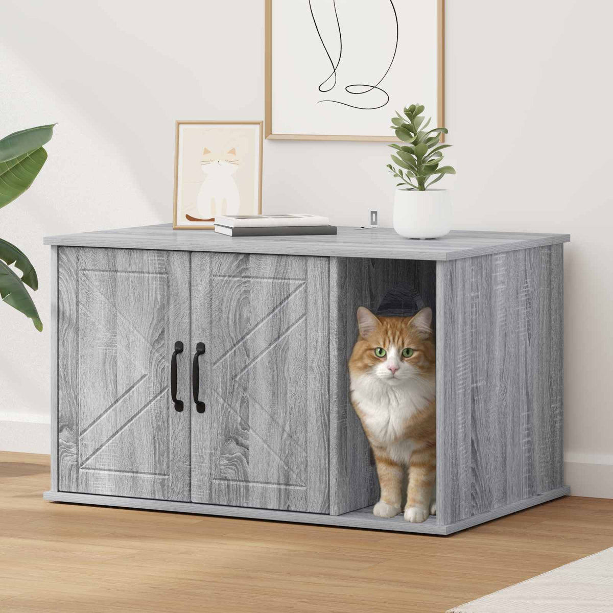 Vidaxl kattenhuis grijs sonoma 85 x 55 x 50,5 cm bewerkt hout