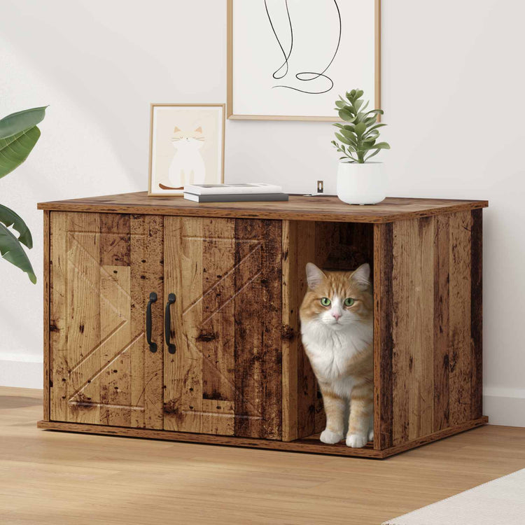 Vidaxl kattenhuis oud hout 85 x 55 x 50,5 cm bewerkt hout