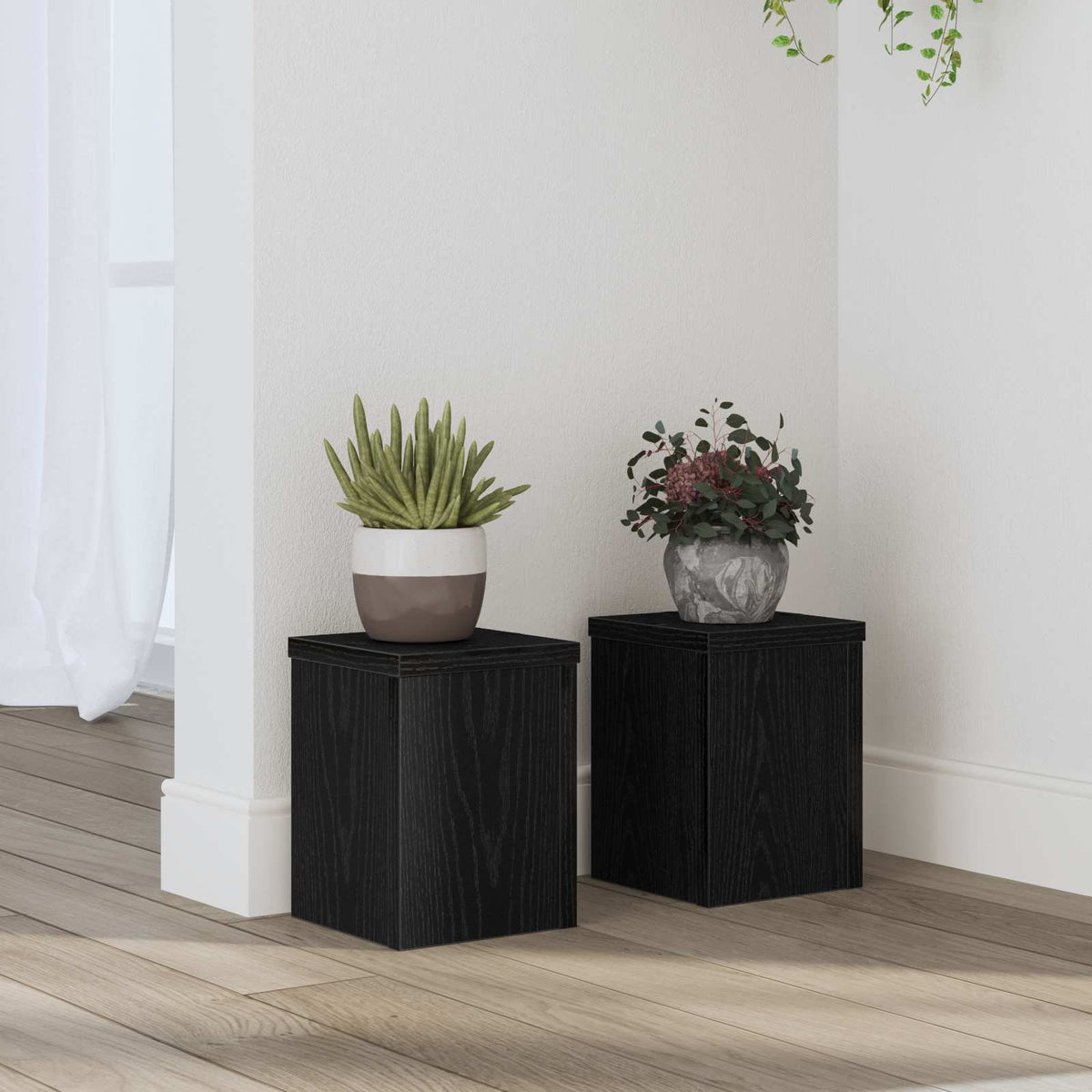 Vidaxl plantenstandaard 2 st zwart eiken 15 x 15 x 20 cm bewerkt hout