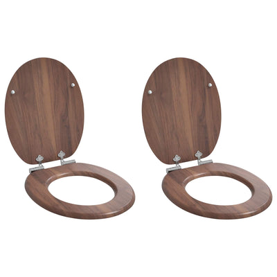 Vidaxl zachte sluit toiletbril 2 pcs bruin 44 x 38 cm mdf-plaat