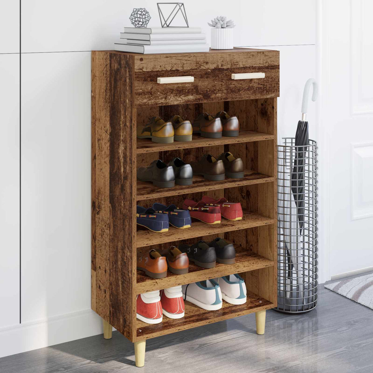 Vidaxl schoenenkast 60 x 35 x 105 cm bewerkt hout oud hout
