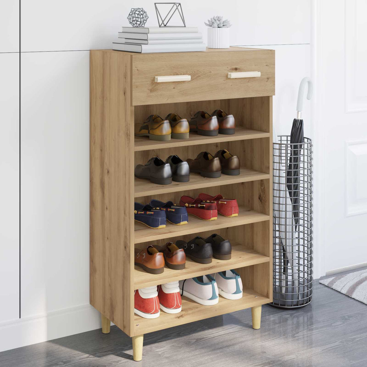 Vidaxl schoenenkast 60 x 35 x 105 cm bewerkt hout artisanaal eiken