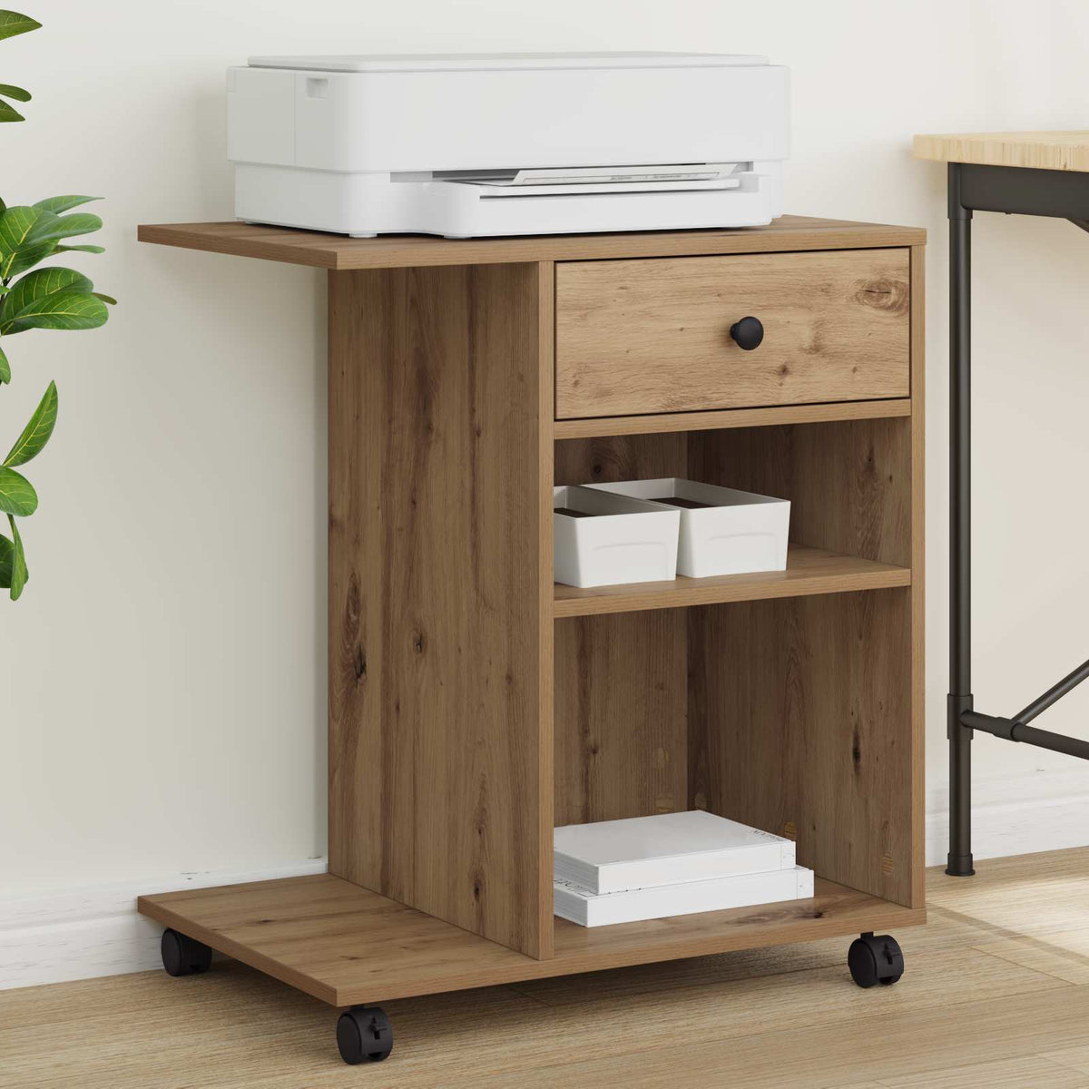 Vidaxl printerstand artisanaal eiken 60 x 40 x 68,5 cm bewerkt hout
