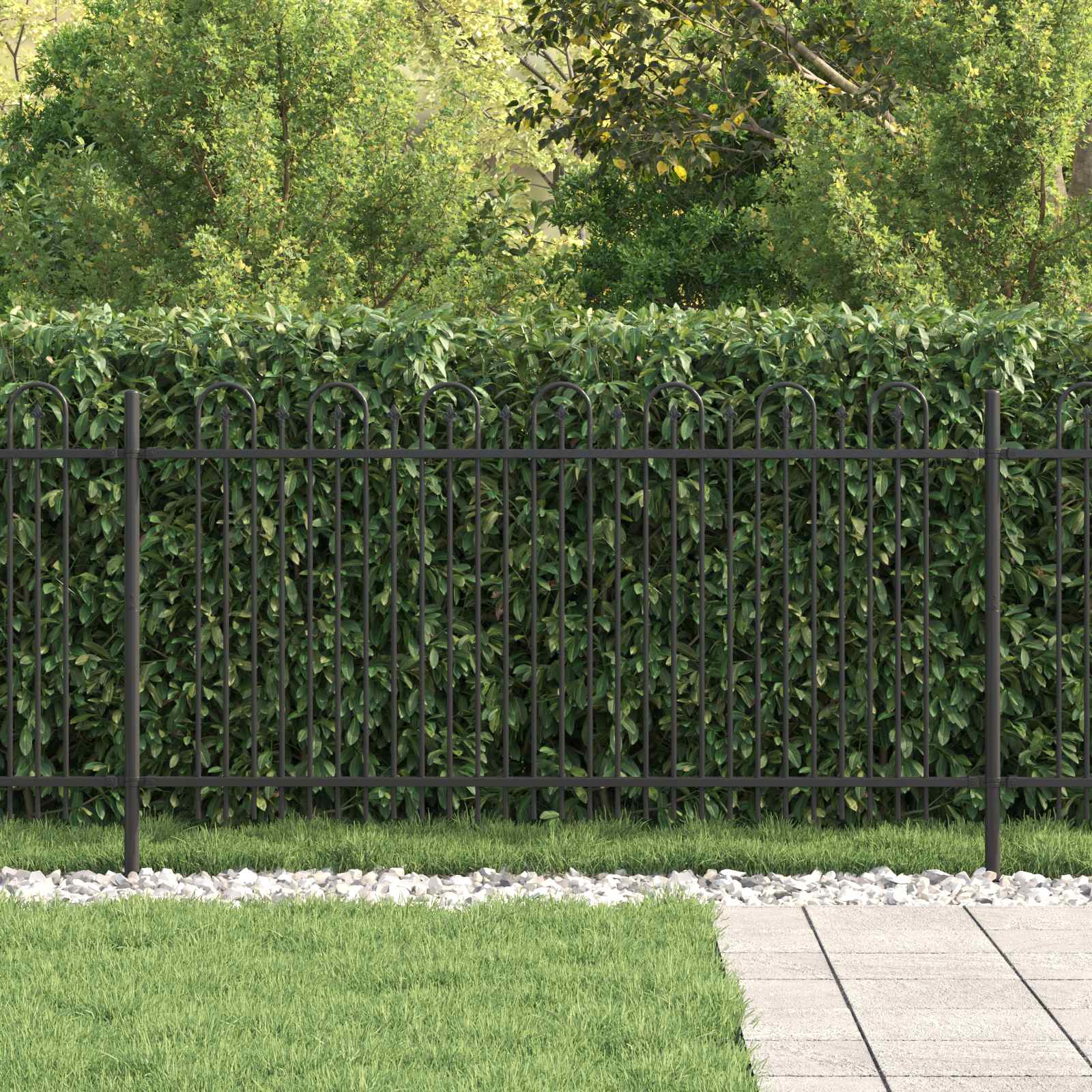 Vidaxl spike boog hek zwart 200 x 150 cm gepoedercoat staal