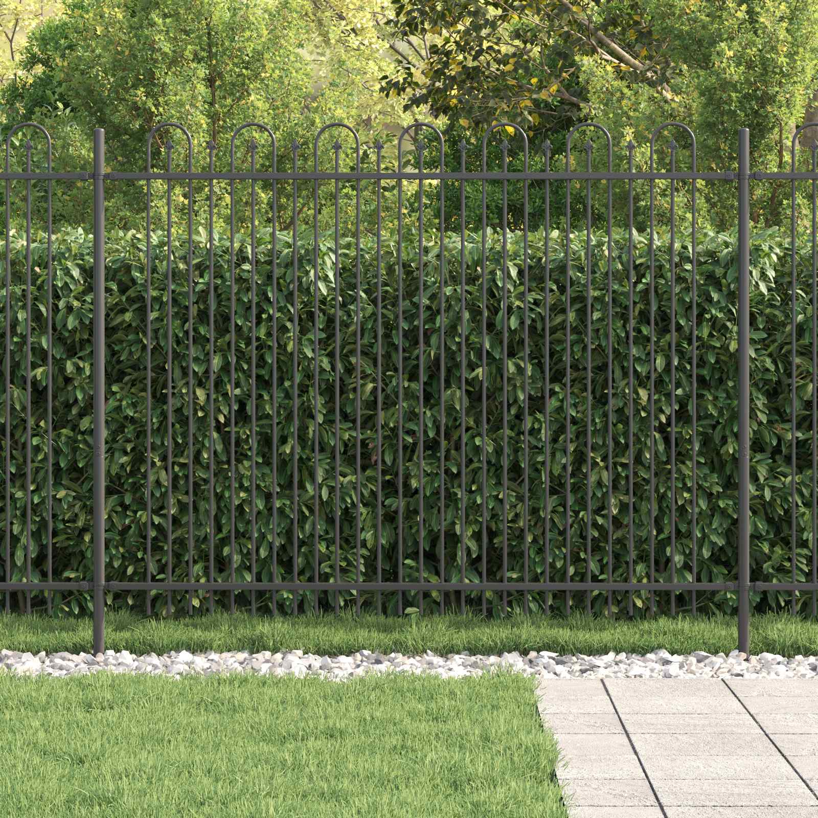 Vidaxl spike boog hek zwart 200 x 200 cm gepoedercoat staal