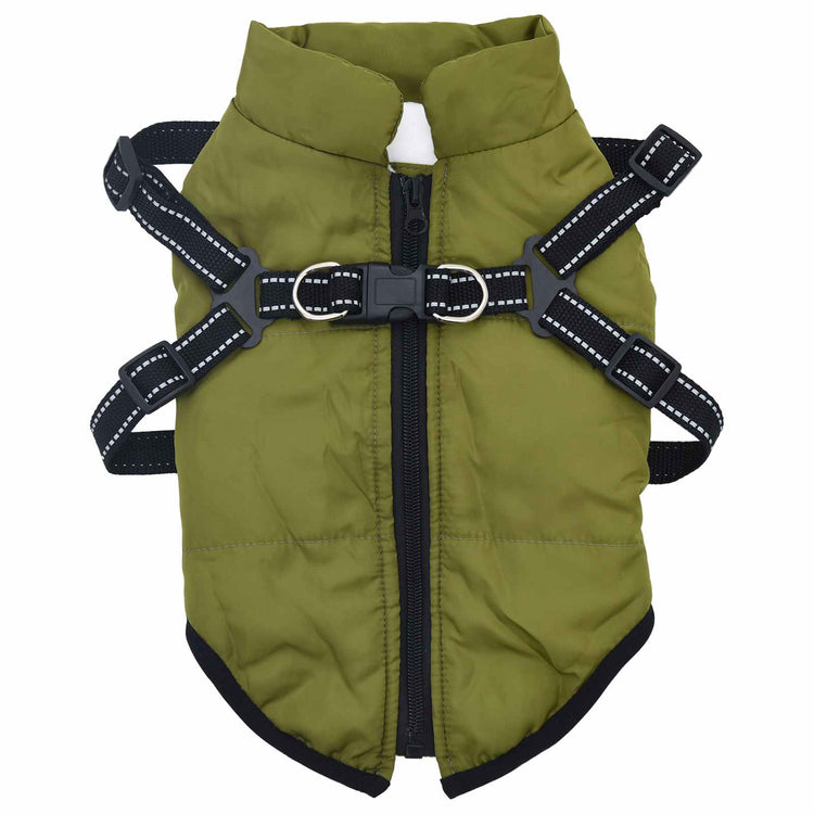 Vidaxl hondenjas met harnas legergroen m fleece en polyester