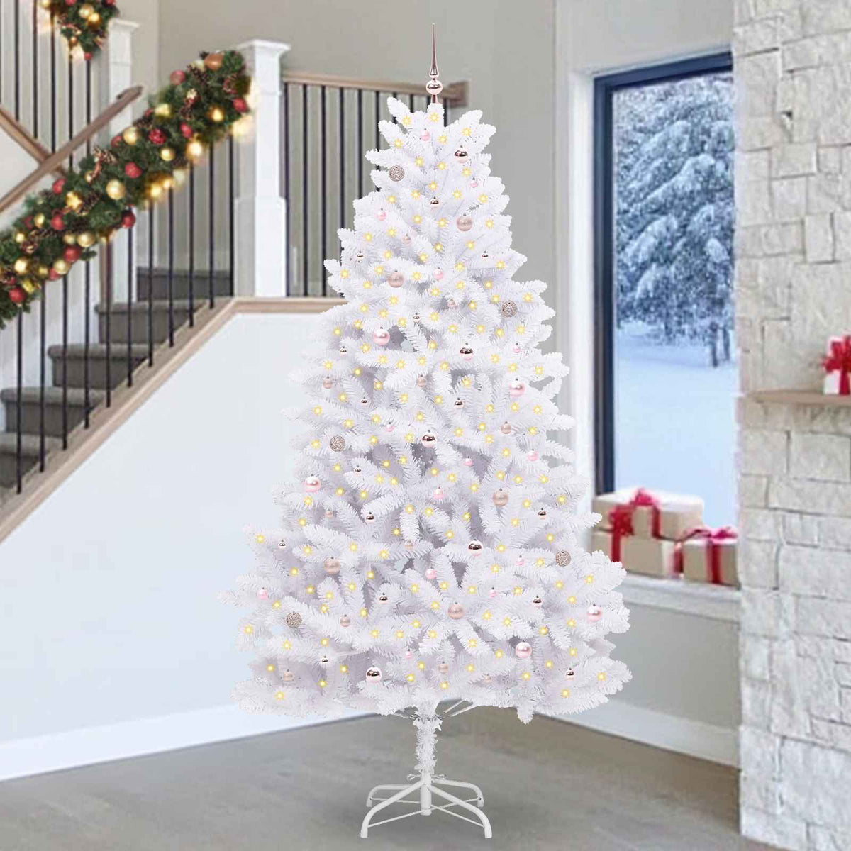 Vidaxl kunstmatige inklapbare kerstboom wit 270 cm pvc en staal