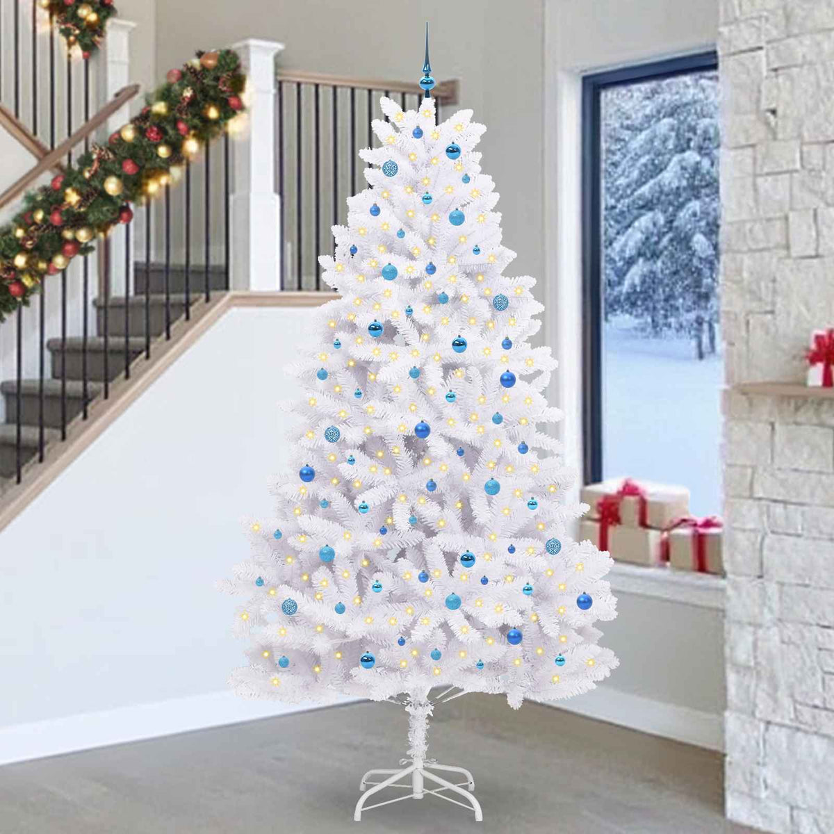 Vidaxl kunstmatige inklapbare kerstboom wit 270 cm pvc en staal