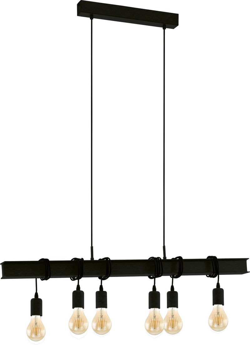 Eglo townshend 6 hanglamp - e27 - 100,5 cm - zwart