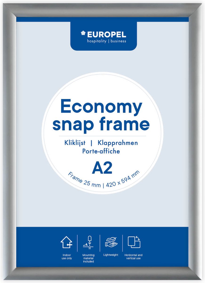 Europel economy kliklijst – posterlijst – a2 – 42 x 59,4 cm – 25mm – aluminium – zilver