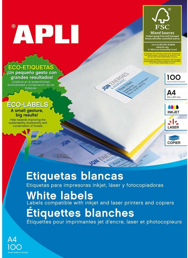 Apli adhesive labels 1272 70 x 35 mm 100 sheets white