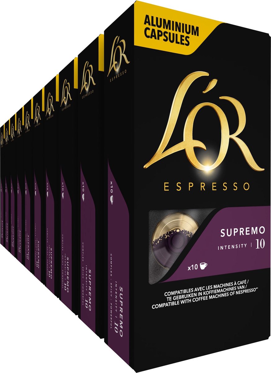L'or espresso supremo koffiecups - intensiteit 10 12 - 10 x 10 capsules