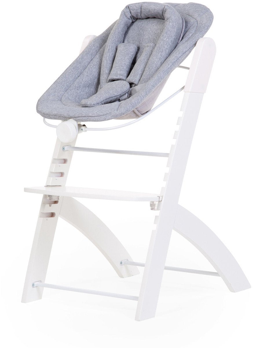 Childhome newborn zitje voor evosit en lambda 3 - babyzitje aan tafel vanaf de geboorte tot 9 kg - verstelbare rugleuning met draaiknop - 5-punts harnas met zachte schouderpads - inclusief jersey hoes - wit grijs