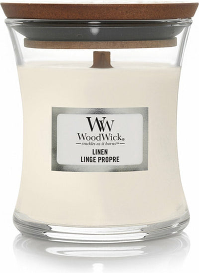 Woodwick geurkaars mini candle - linen - 20 branduren - 85gr - 8 cm ø 7 cm