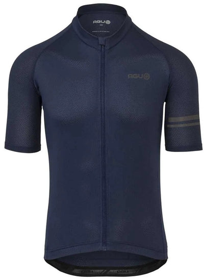 Agu core fietsshirt heren korte mouwen - deep blue - drie achterzakken - ykk-rits over de hele lengte - sneldrogend interlock