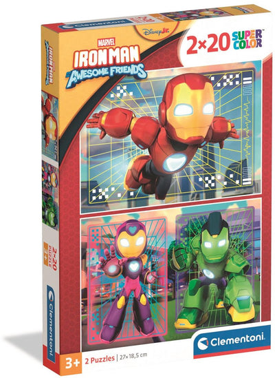 Clementoni - puzzel - 2x20 stukjes - ironman and his awesome friends - puzzel voor kinderen vanaf 3 jaar
