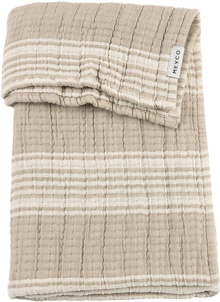 Meyco baby stripe jacquard ledikant deken - pre-washed hydrofiel - sand - 100x150cm - 1.5 tog