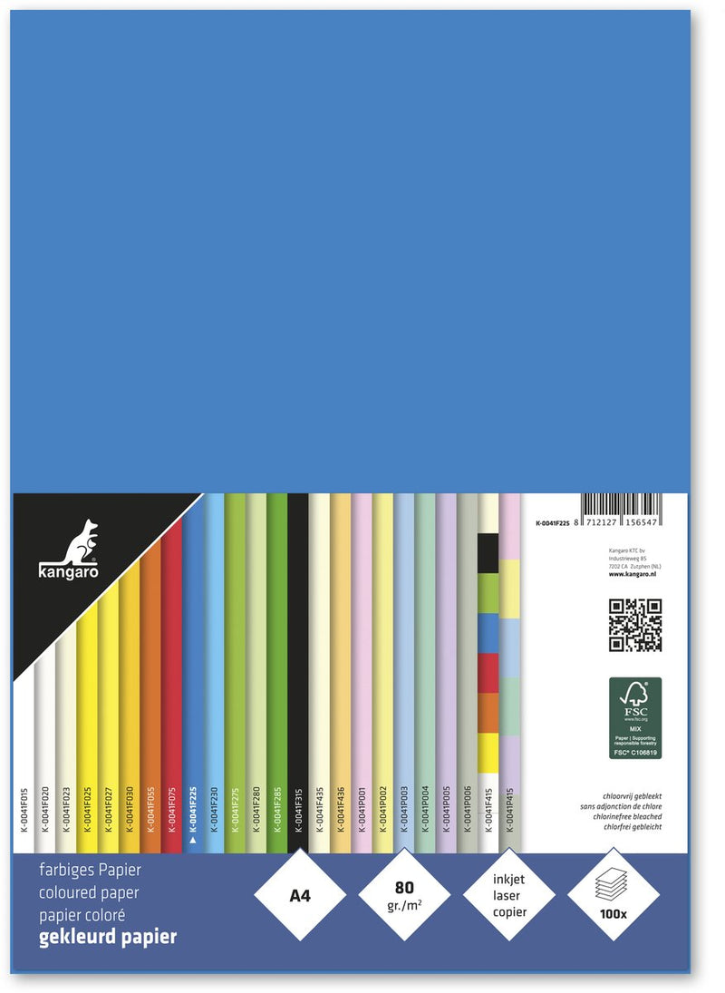 Merkloos sans marque kangaro papier - formaat a4 - 80 grams - blauw - pak 100 vel - k-0041f225